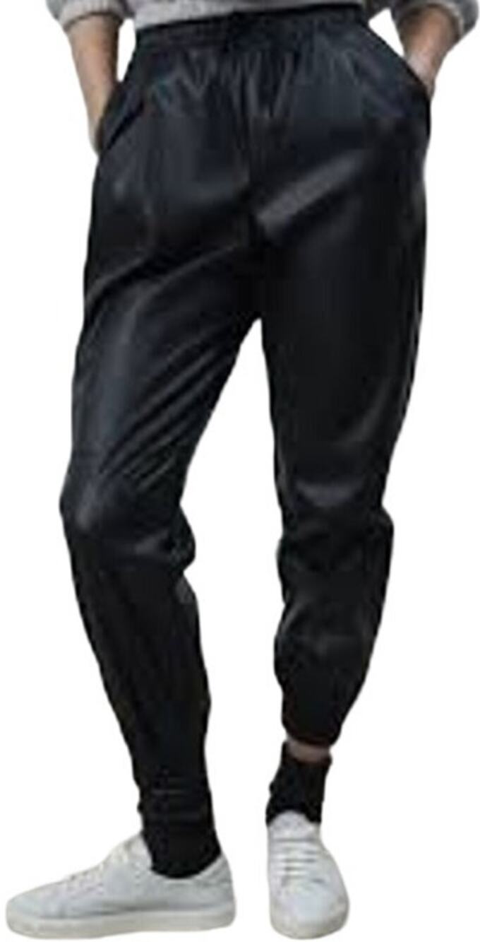 Zara Faux Leather Jogger Pants Drawstring Pocket Elastic Waist Black M NWT